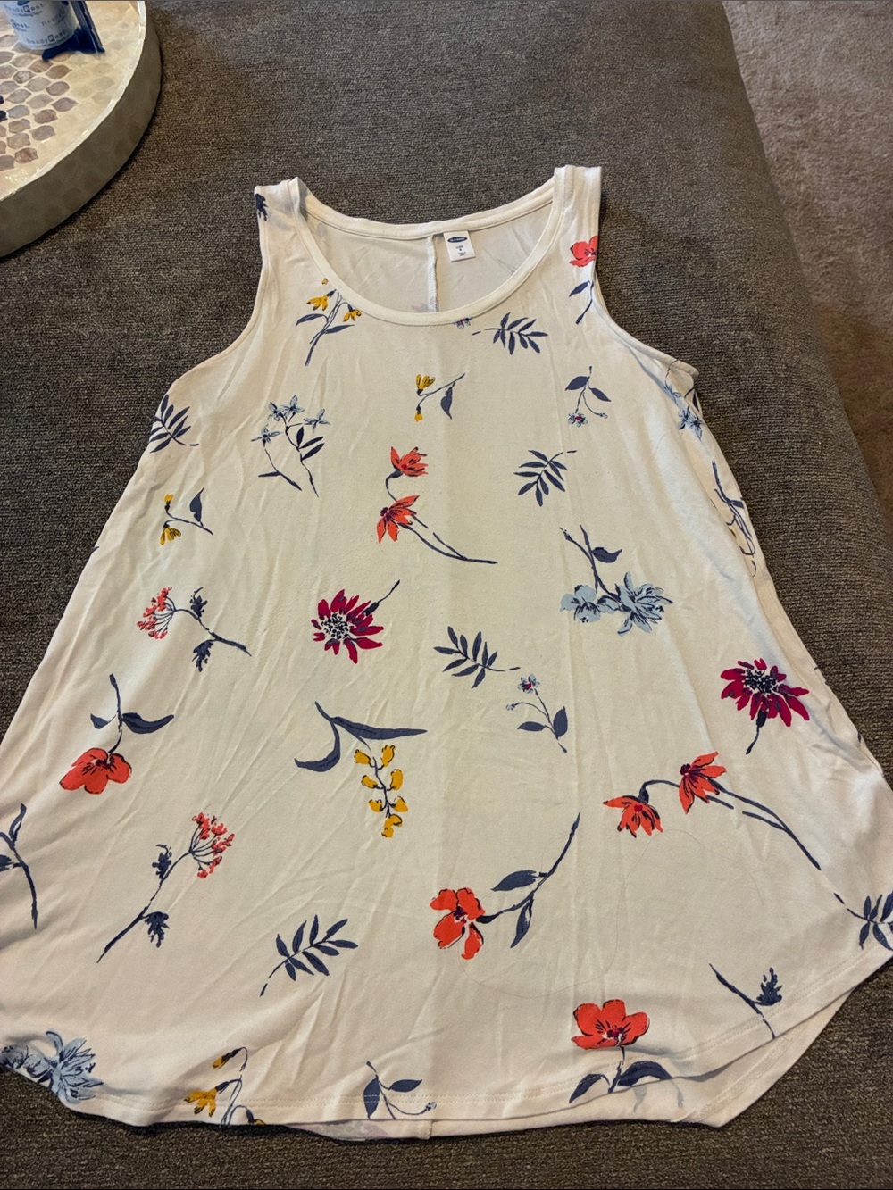 Old Navy White Tank Top with Multicolor Floral Print small